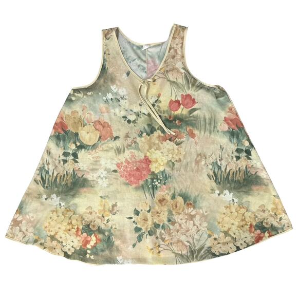 Vintage 90s Beige Pink Green Floral Roses Sheer Coquette Lingerie Dress size L - Picture 6 of 8